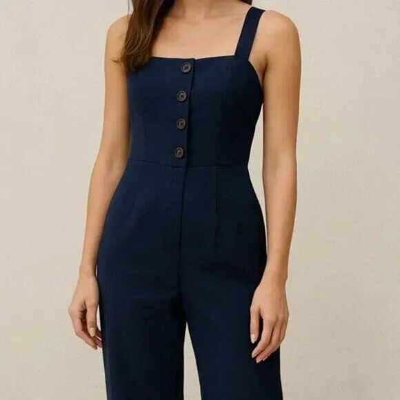 STAUD Boats At The Dock Deep Ocean Blue Buttoned Jumpsuit - Picture 8 of 15